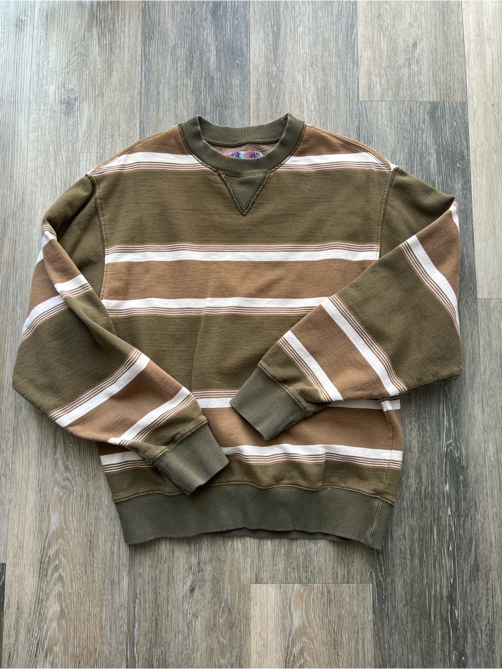 Urban Outfitters Olive & Brown Striped Crewneck